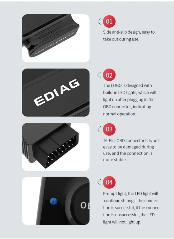 Escáner Automotriz OBD2 para Android, iOS y Windows-Ediag P03 ELM327 V1.5 WiFi