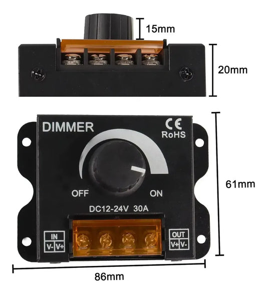 Regulador de Intensidad LED Manual (Dimmer) 12V-24V 30A Negro