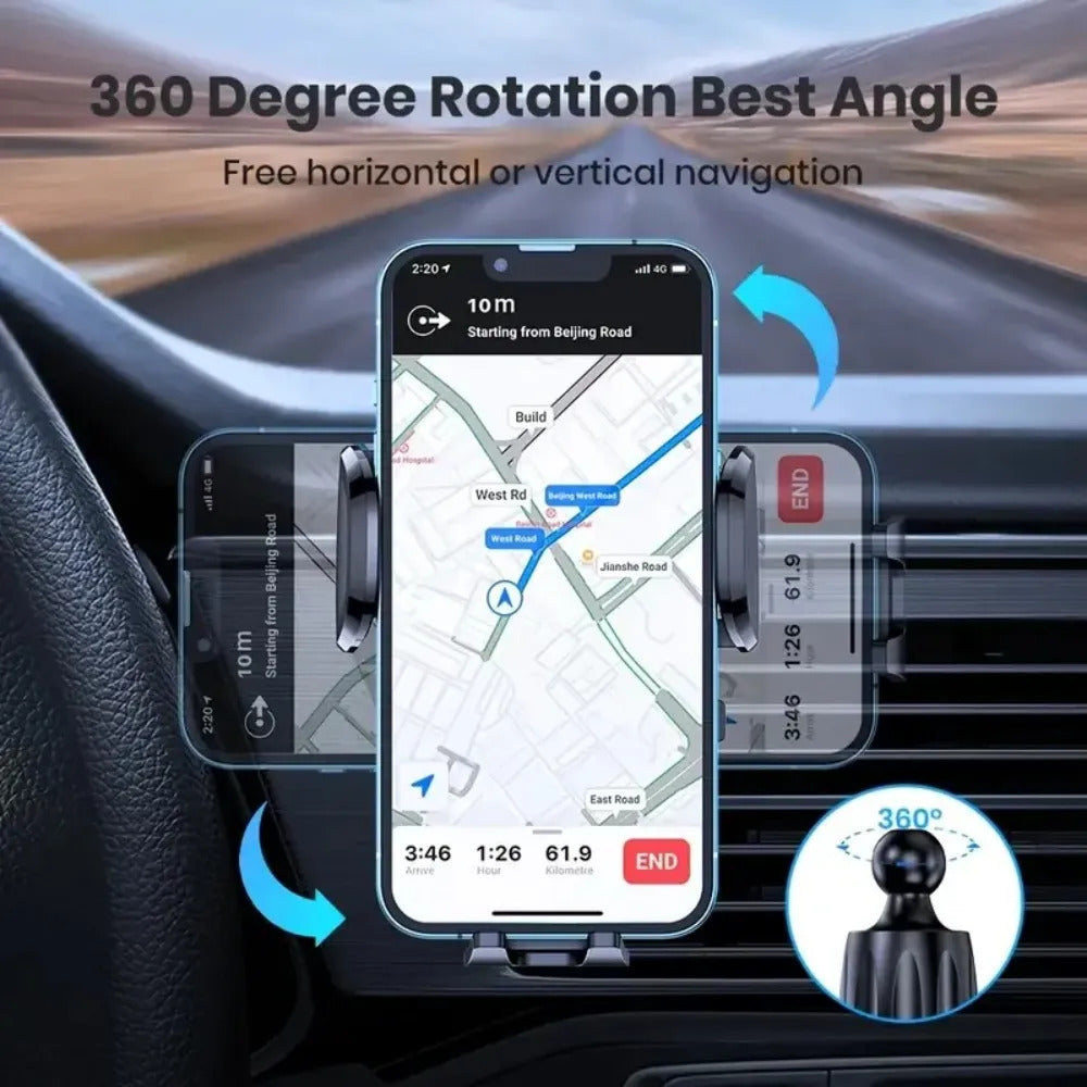 Soporte de Celular para Auto a Rejilla de Ventilación Giratorio 360° Negro