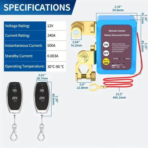 Relé Desconexión Batería Coche Inalámbrico 12V