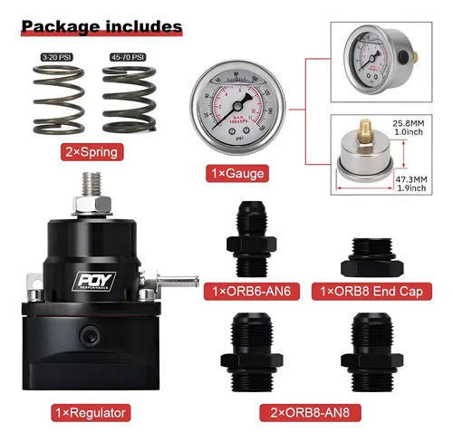 Kit Regulador de Presión de Combustible Universal AN8 / AN6 con Manómetro