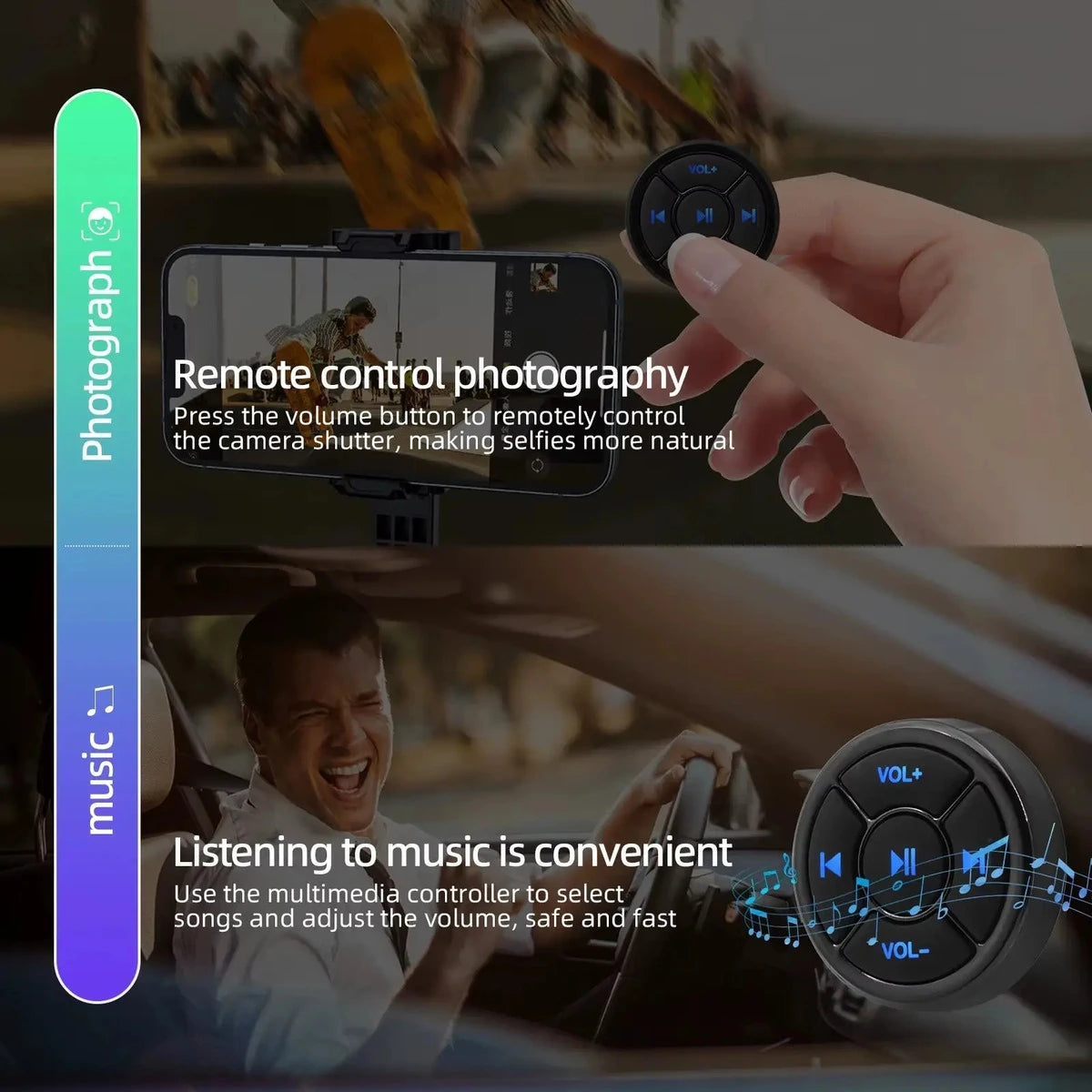Botón Control Remoto Bluetooth Multimedia Universal para Volante