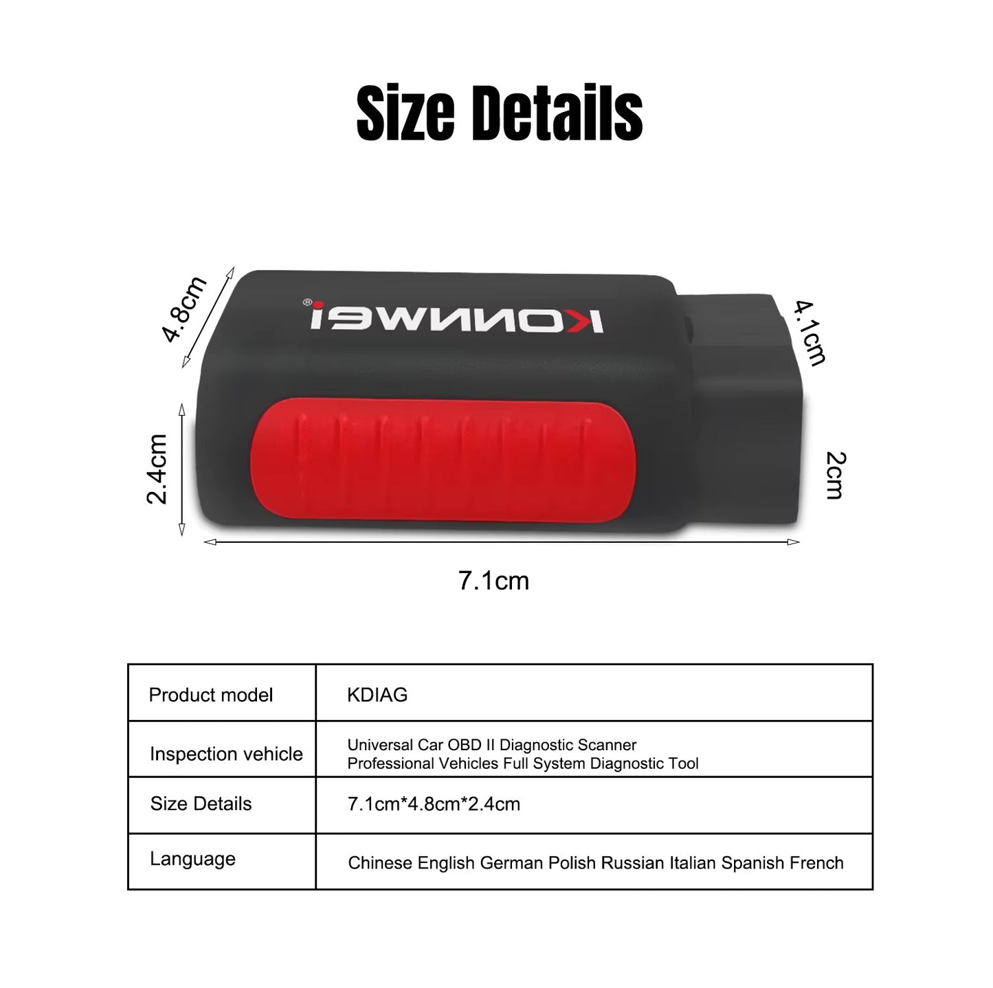 Escáner de Diagnóstico Automotriz Inalámbrico KONNWEI KDIAG Bluetooth OBD2 Sistema Completo con Actualizaciones Gratuitas de por Vida