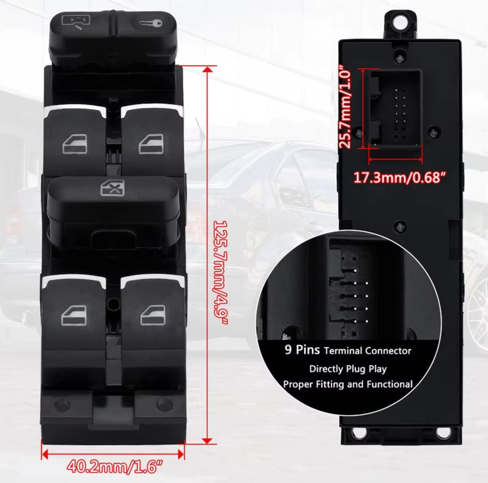 Interruptor Maestro Alzavidrios VW Golf 4 / Jetta MK4 / Passat B5 / Beetle – 3BD959857