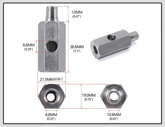 Adaptador T de Presión de Aceite 1/8 BSPT a 1/8 NPT – Acero Inoxidable
