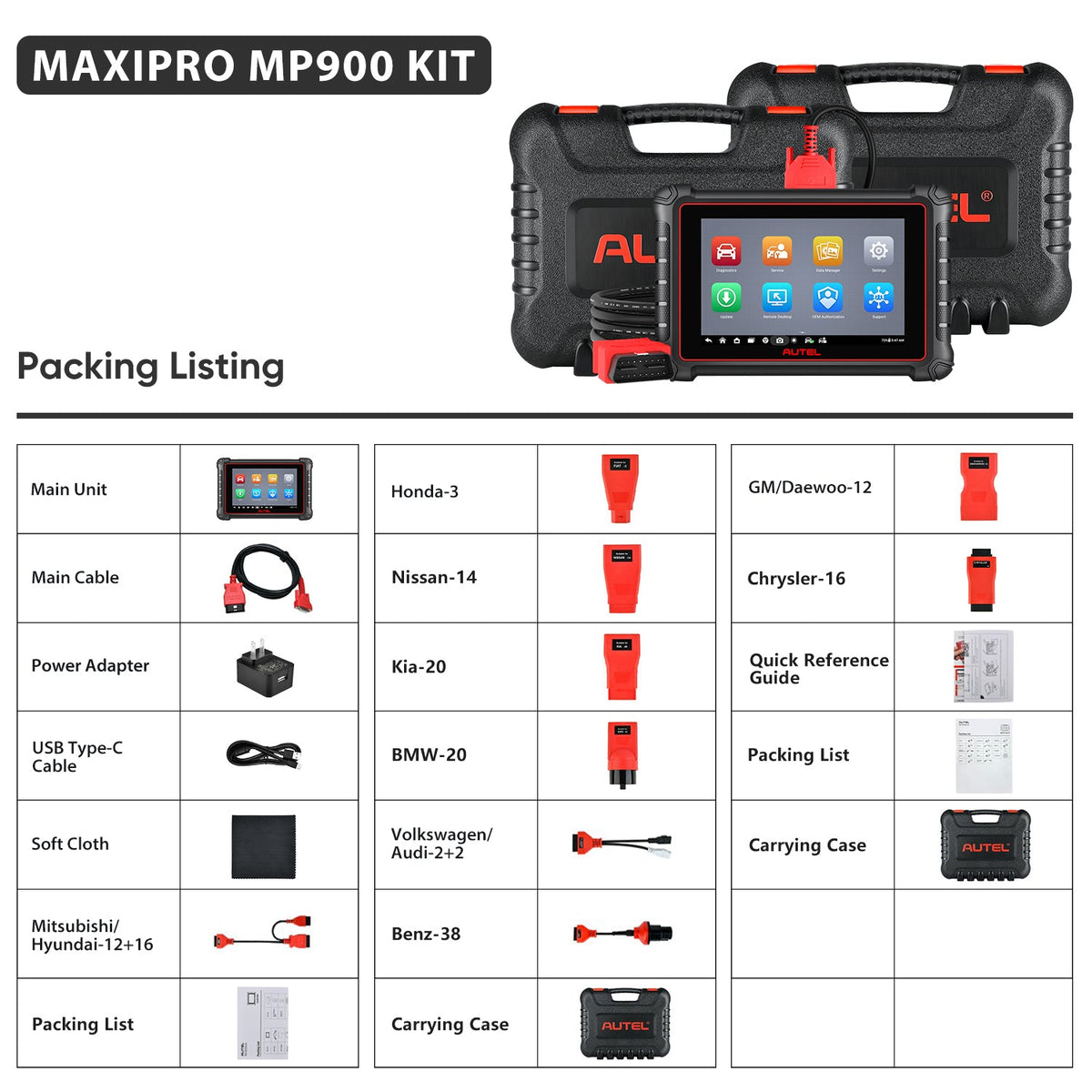 Autel MaxiPRO MP900E Kit - Lista de empaque