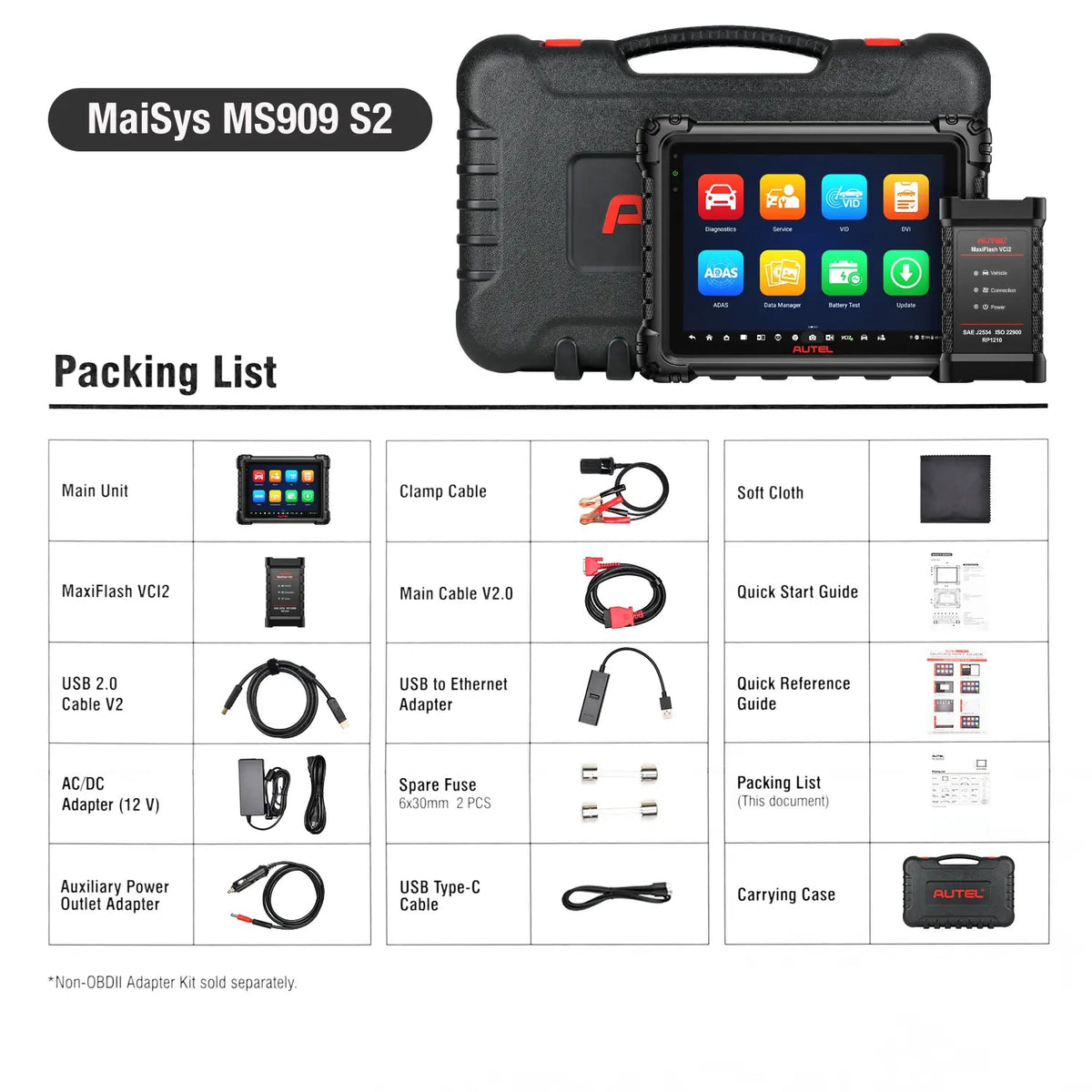 Autel MaxiSys MS909S2 - Vista completa del kit