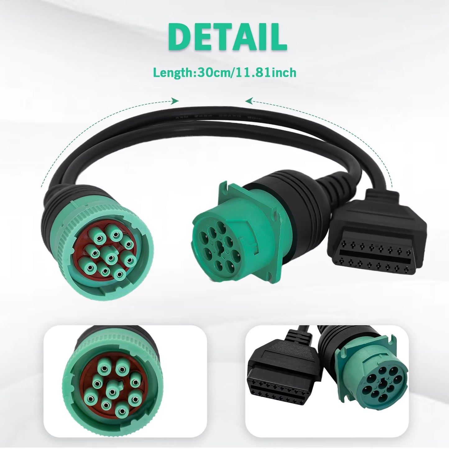 Cable Adaptador OBD2 a Deutsch 9 Pines J1708/J1939 para Camiones