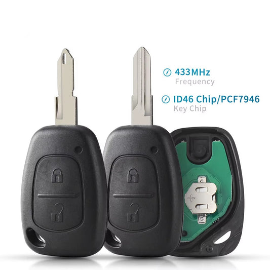 Mando a Distancia Coche PCF7946 Renault 433MHz — 2 Botones (Llave en Blanco)