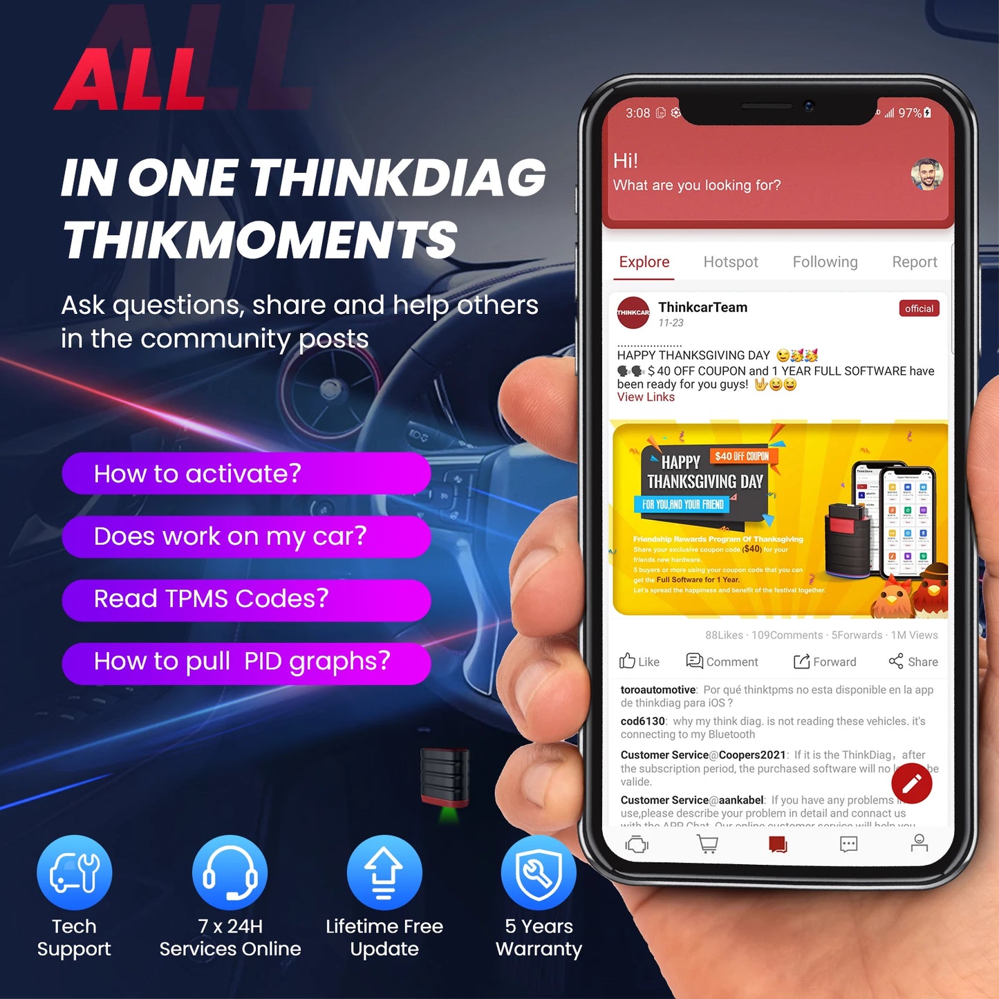 Scanner Automotriz Thinkcar ThinkDiag Mini OBD2 Multimarca