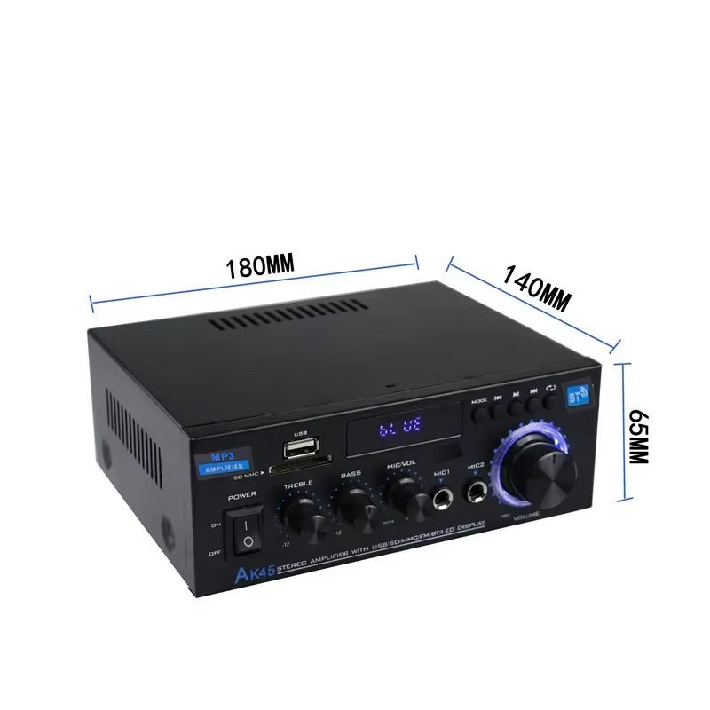Amplificador de Audio Digital Bluetooth AK45 Estéreo 2.0 HiFi 350W x2 con FM, USB y Control Remoto