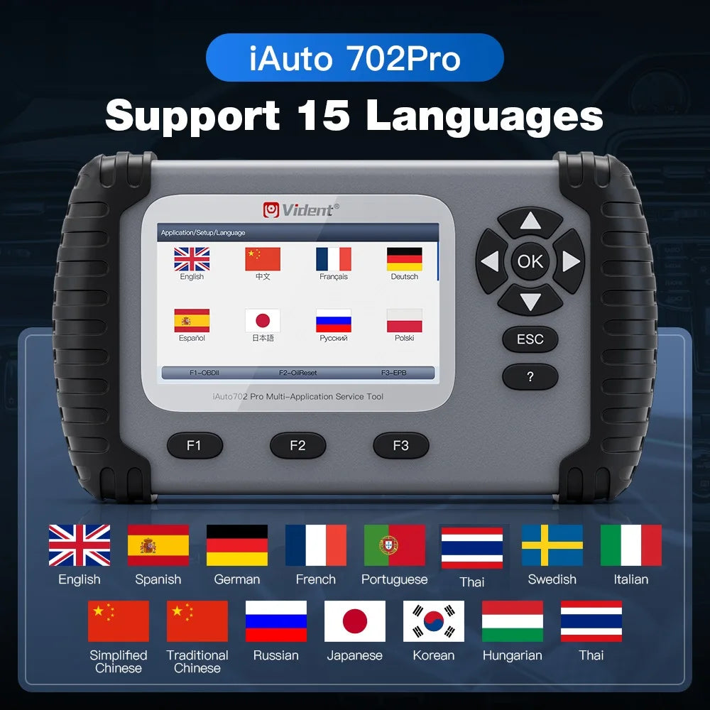 Escáner Automotriz OBD2 ABS/SRS con 39 Funciones Especiales – Vident iAuto702 Pro