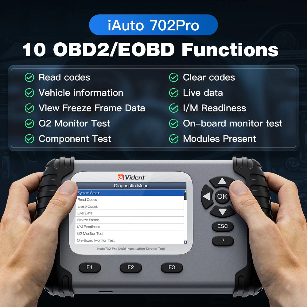 Escáner Automotriz OBD2 ABS/SRS con 39 Funciones Especiales – Vident iAuto702 Pro