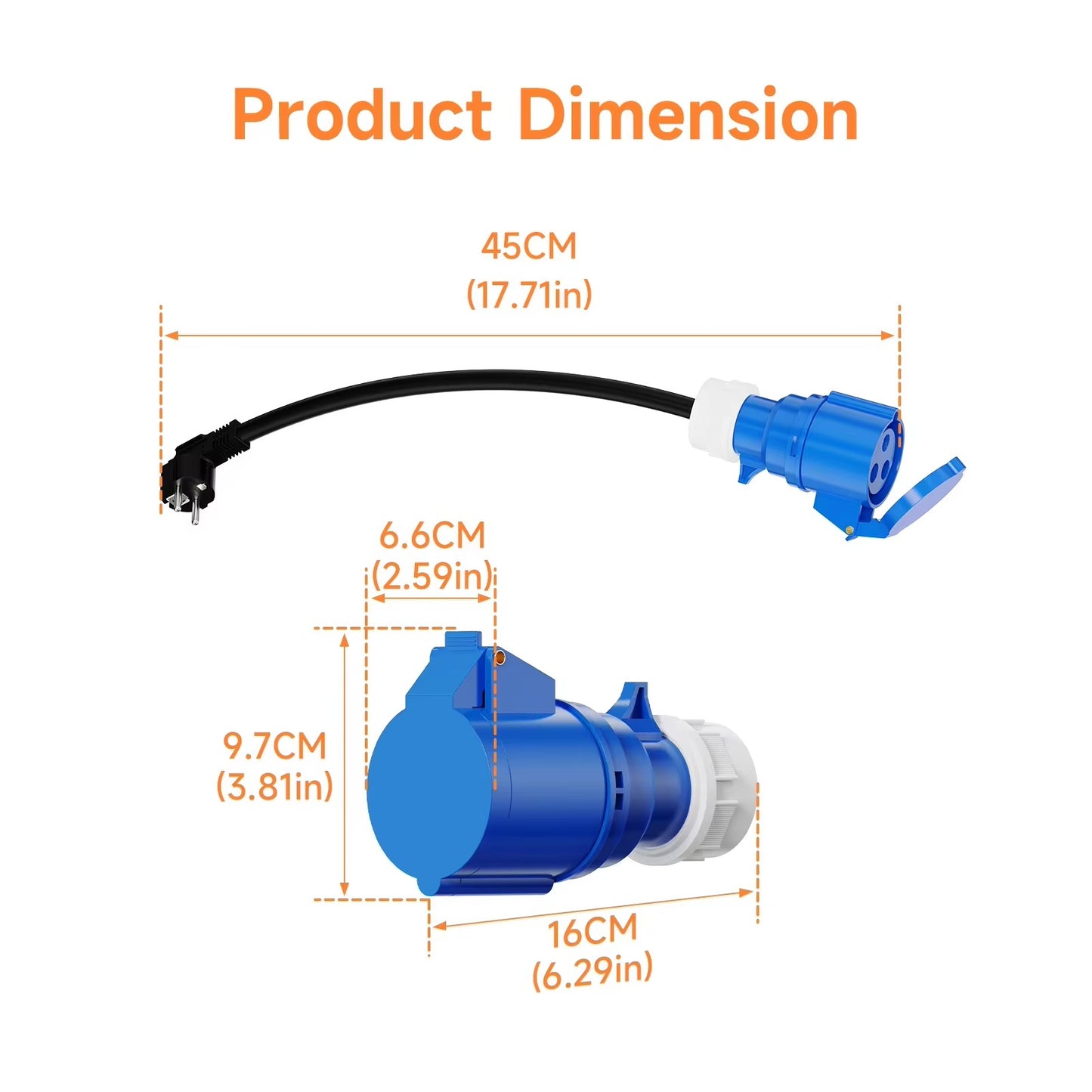 Adaptador EV CEE a Schuko 16A AFYEEV Extensión Carga 7kW 3.5kW