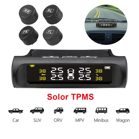 Sistema TPMS Solar 4 Sensores Externos – Monitor Presión Neumáticos