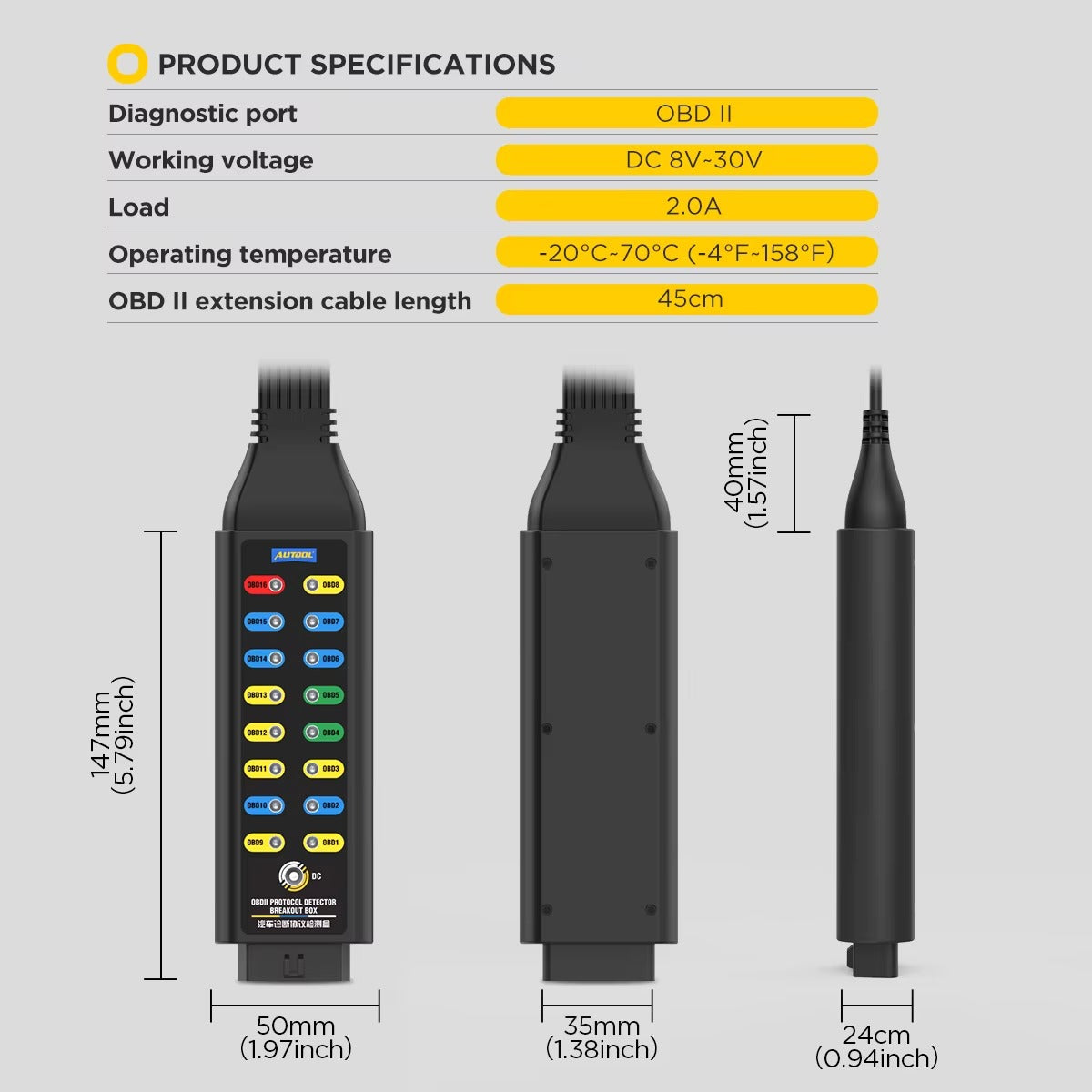AUTOOL OBD2 Breakout Box Detector de Protocolo CAN Caja de Pruebas OBDII Profesional