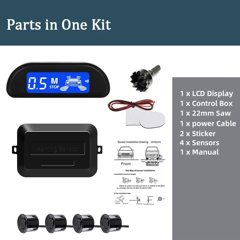 Kit Sensor de Estacionamiento Negro con Monitor LED 4 Sensores 22 mm 12V