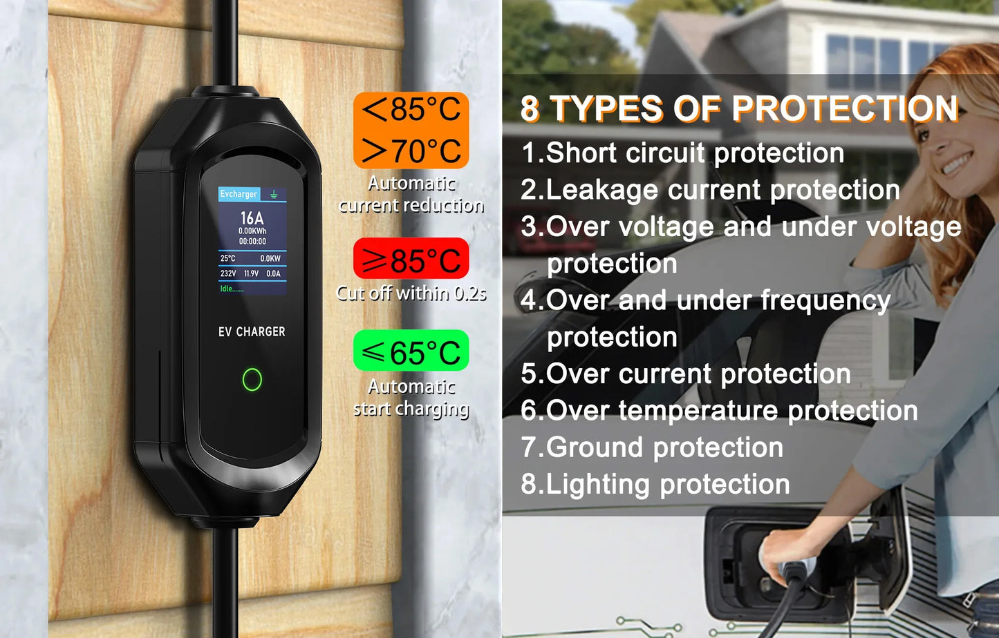 Cargador Portátil EV Tipo 2 AFEVV 7kW 32A con Control WiFi/Bluetooth