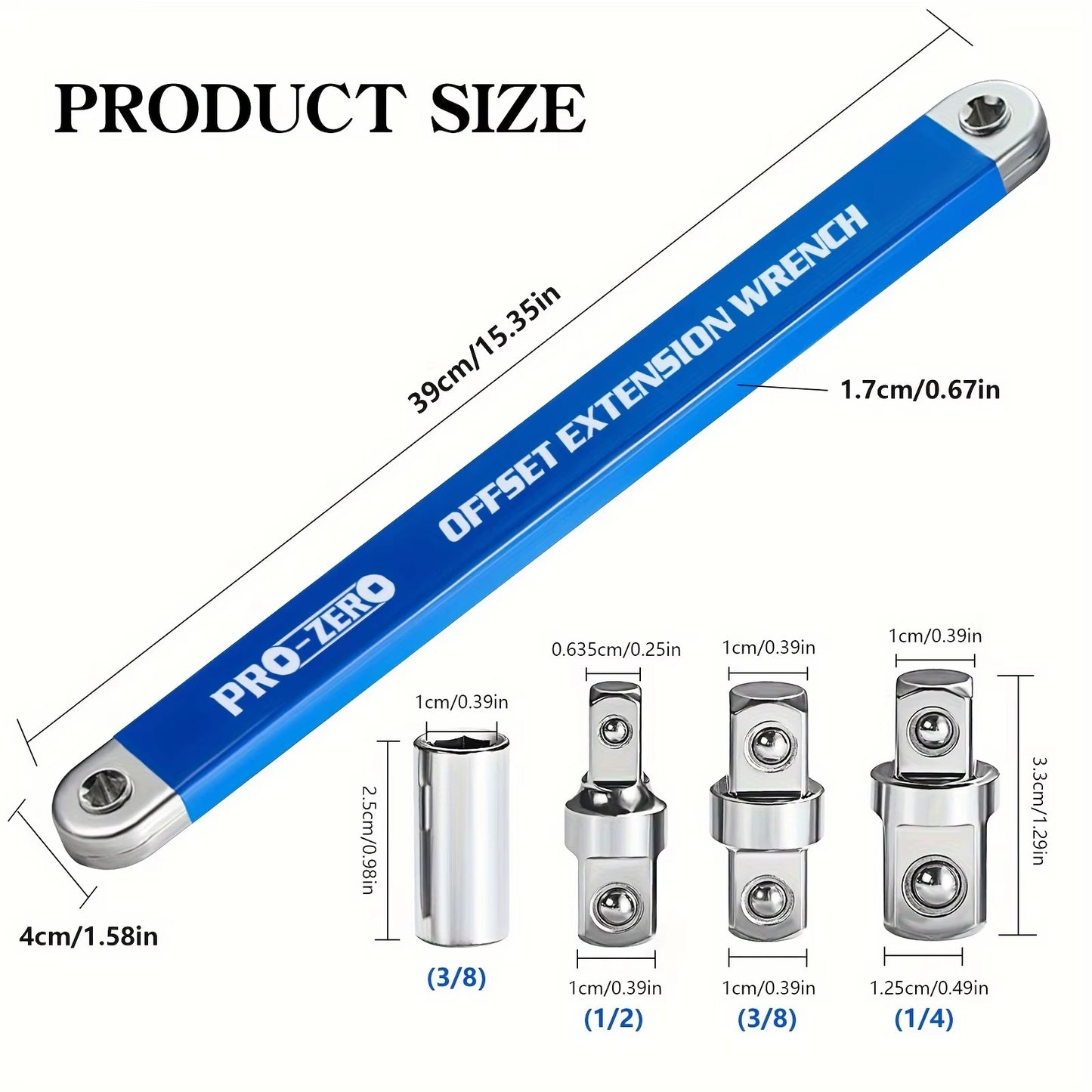 Llave Extensión 15” Alta Resistencia + 4 Adaptadores Impacto