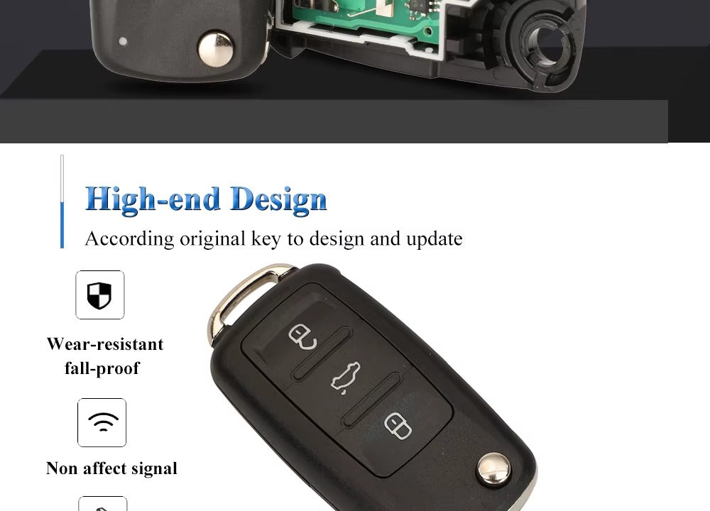Llave Plegable Remota JINGYUQIN 3 Botones para VW – 434 MHz, Chip ID48