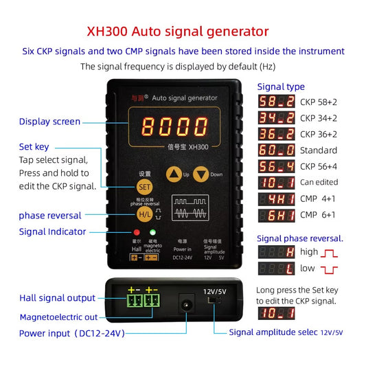 Simulador de Sensor Automotriz XH300 / XH-2 Generador de Señal Hall – Cigüeñal – Árbol de Levas (2 Hz a 8 kHz)