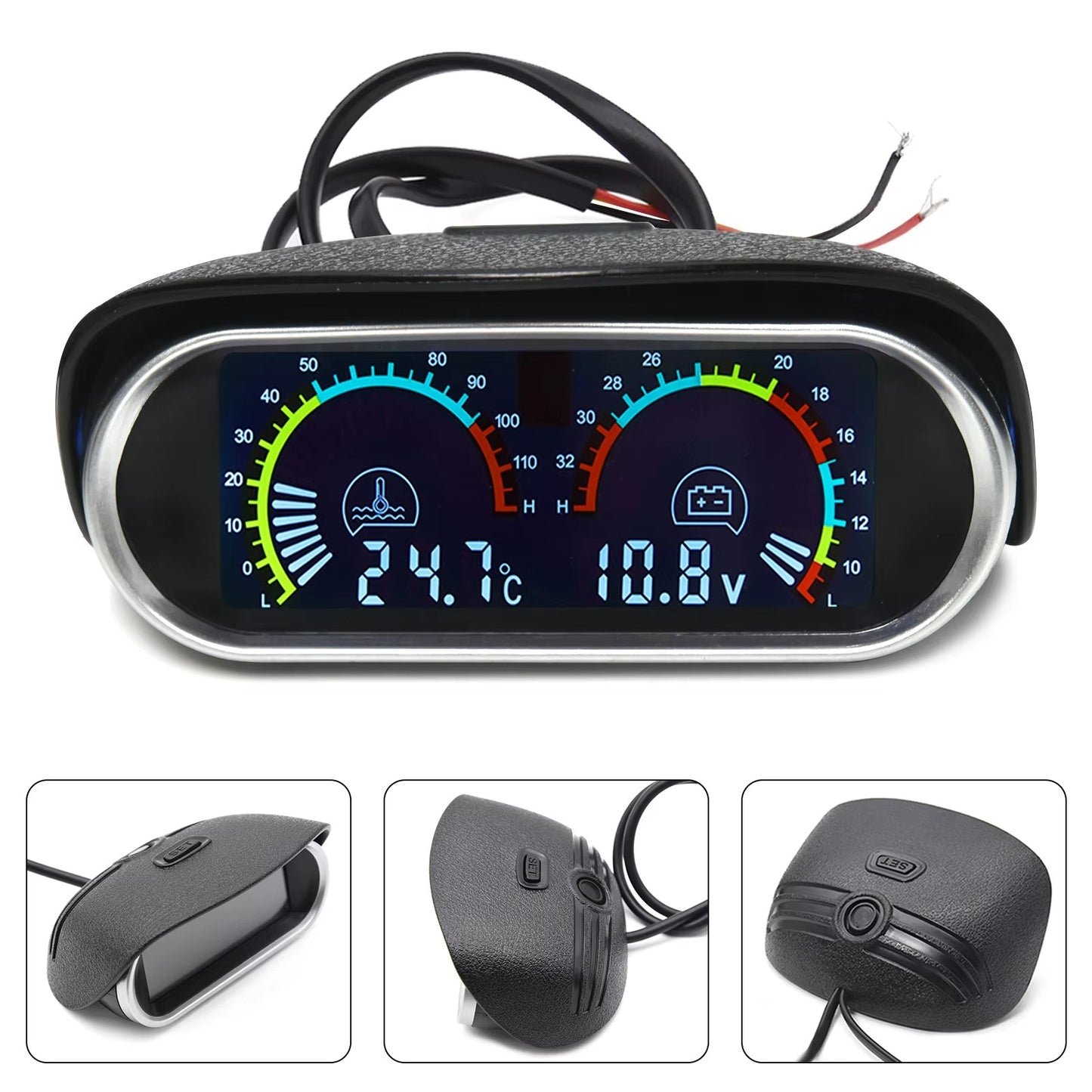 Medidor Temperatura Agua + Voltímetro LCD 2 en 1 12V/24V con Sensor NPT