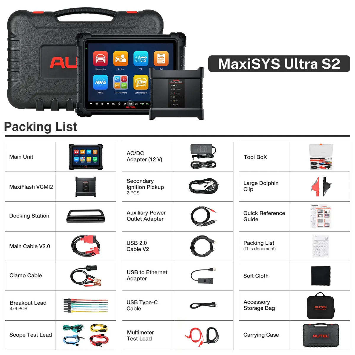 Autel MaxiSYS Ultra S2 - Lista de empaque