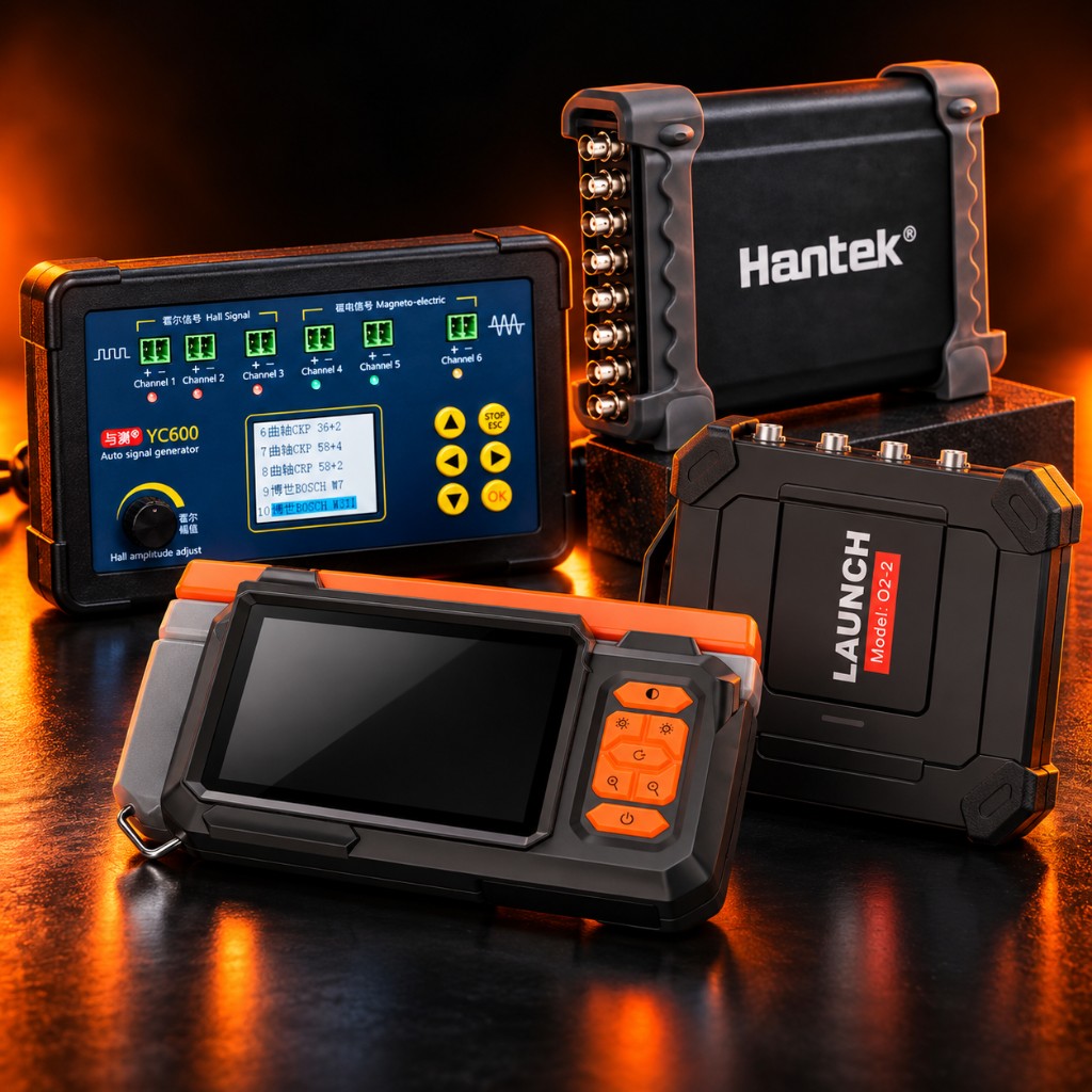Osciloscopios Hantek y Launch, endoscopio y generador de señales