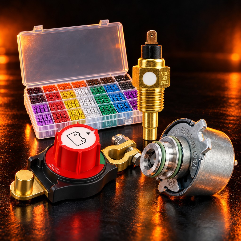 Sensor de temperatura, fusibles, cortacorriente y solenoide