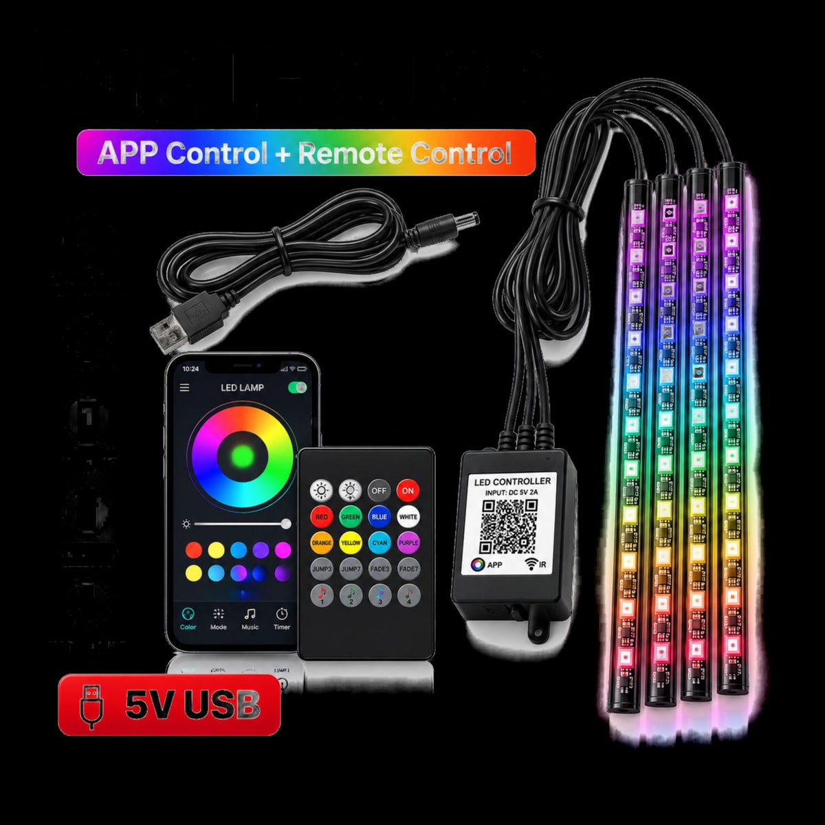 Kit Luces LED RGB Interior Auto 48 LED
