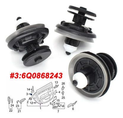 Clips Panel Puerta VW Audi 6Q0868243 – 10 Clips + 10 Brackets