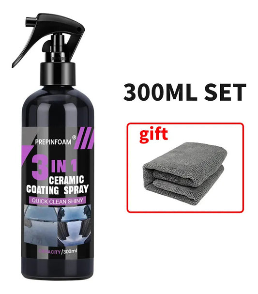 Recubrimiento Cerámico Spray Automotriz 3 en 1 Hidrofóbico 300 ml con Paño de Microfibra