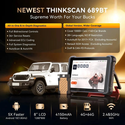 Escáner Automotriz THINKCAR Thinkscan 689BT CANFD / DOIP