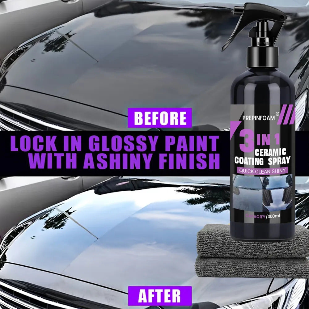 Recubrimiento Cerámico Spray Automotriz 3 en 1 Hidrofóbico 300 ml con Paño de Microfibra