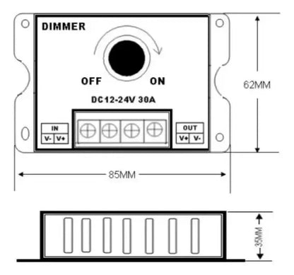 Regulador de Intensidad LED Manual (Dimmer) 12V-24V 30A Negro