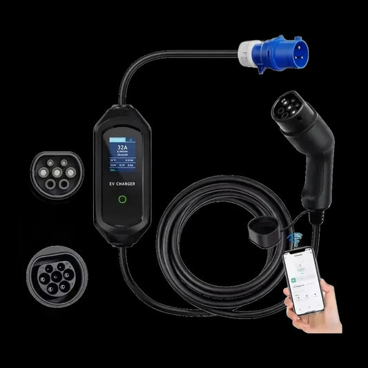 Cargador Portátil EV 7kW Tipo 2 WiFi Negro para Vehículos Eléctricos