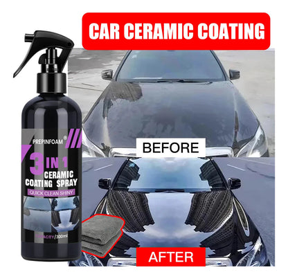 Recubrimiento Cerámico Spray Automotriz 3 en 1 Hidrofóbico 300 ml con Paño de Microfibra