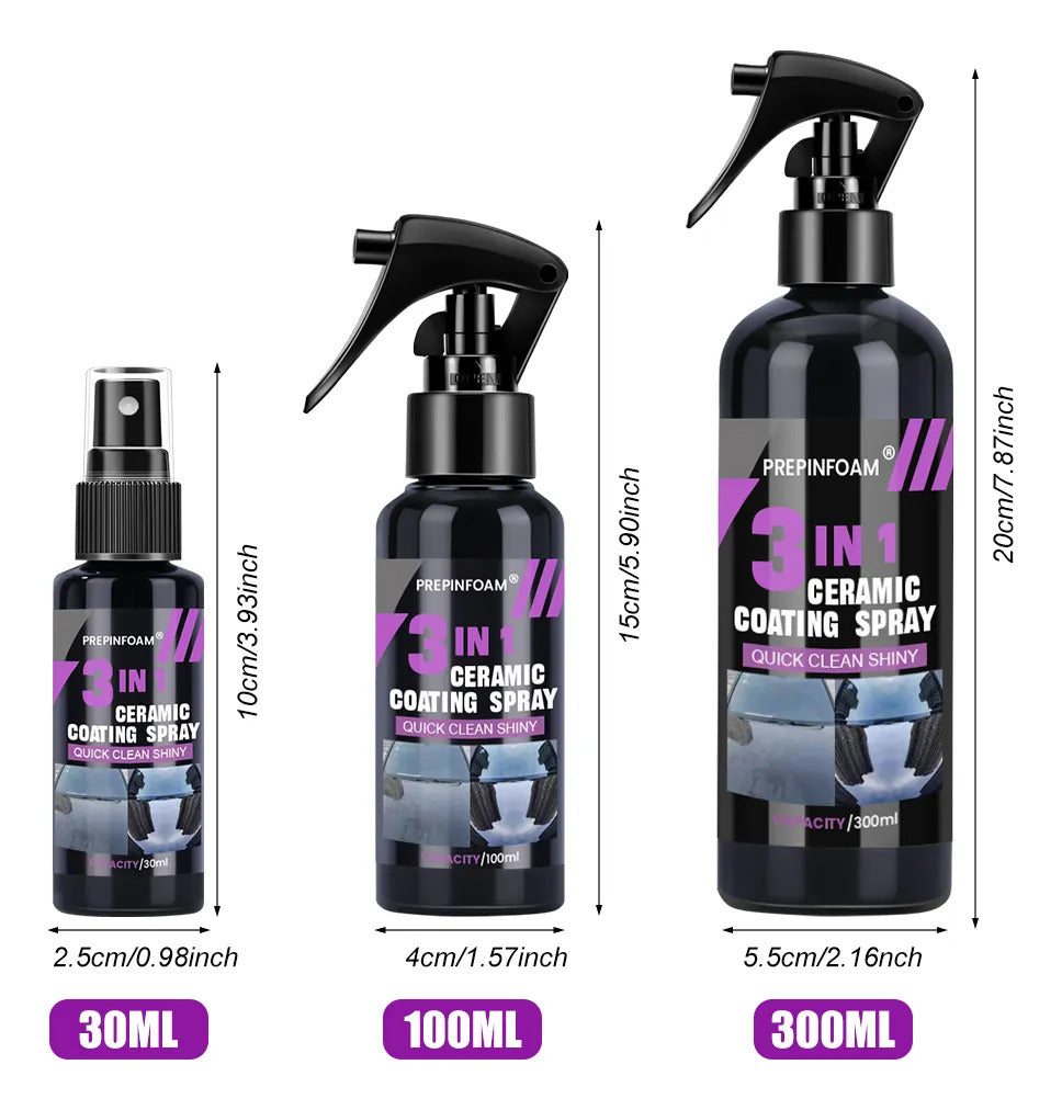 Recubrimiento Cerámico Spray Automotriz 3 en 1 Hidrofóbico 300 ml con Paño de Microfibra