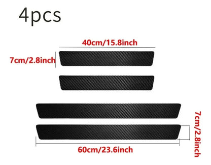 Protector de Umbral de Puerta Fibra de Carbono para Auto Pack 4 Negro