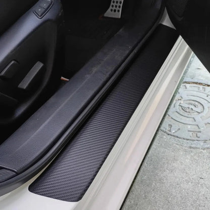 Protector de Umbral de Puerta Fibra de Carbono para Auto Pack 4 Negro