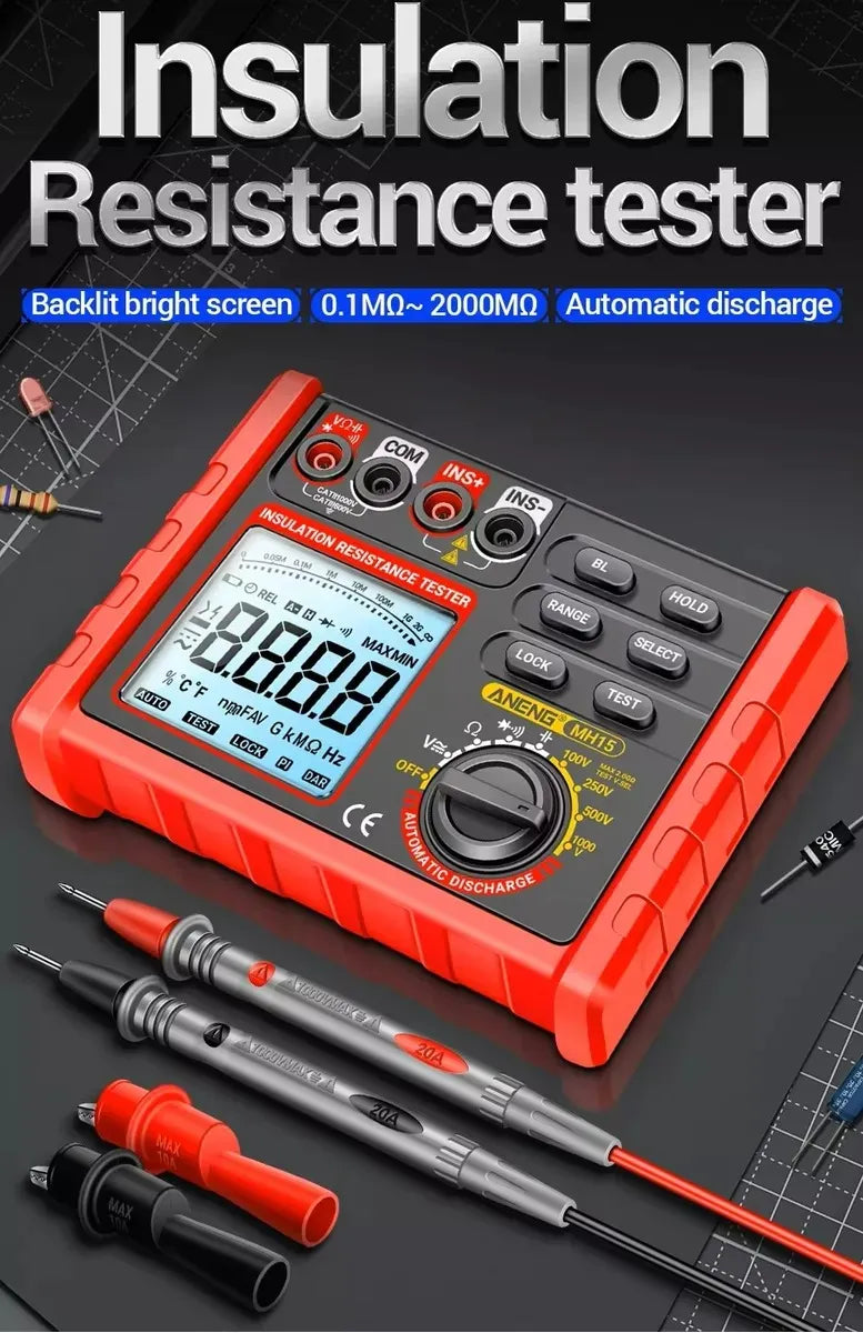 ANENG MH15 – Megóhmetro Digital de Aislamiento Profesional 100V–1000V - 6000 Cuentas