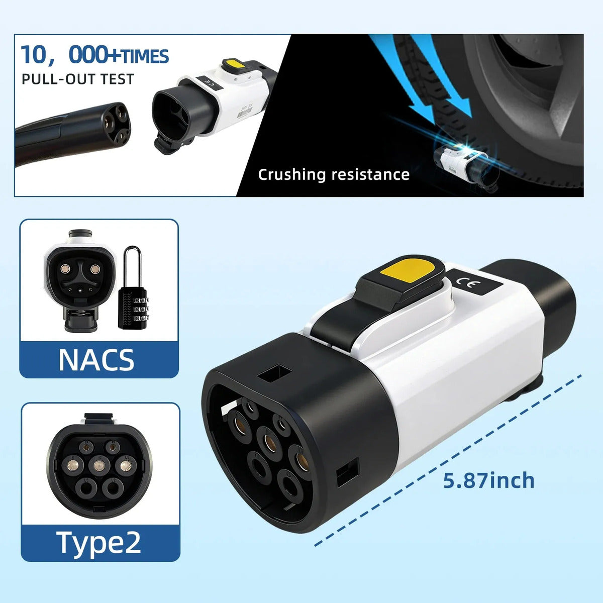 Adaptador de Carga EV NACS (Tesla) a Tipo 2 32A 7kW Blanco