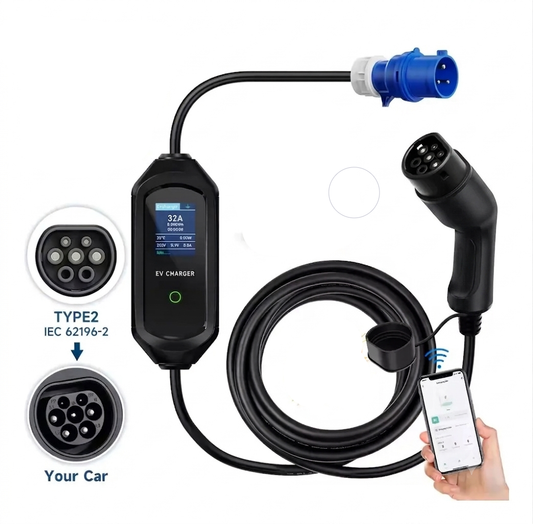 Cargador Portátil EV Tipo 2 AFEVV 22KW 32A 1 Fase