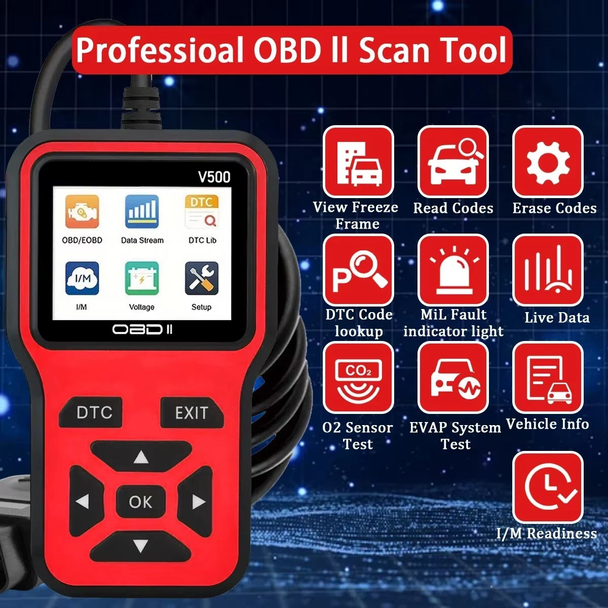 Escáner OBD2 Lector de Códigos de Falla Motor CAN/EOBD