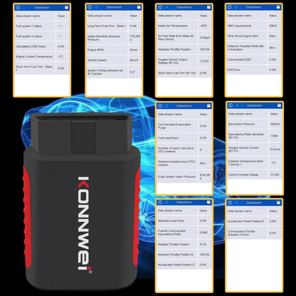 Escáner de Diagnóstico Automotriz Inalámbrico KONNWEI KDIAG Bluetooth OBD2 Sistema Completo con Actualizaciones Gratuitas de por Vida
