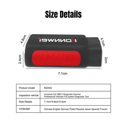 Escáner de Diagnóstico Automotriz Inalámbrico KONNWEI KDIAG Bluetooth OBD2 Sistema Completo con Actualizaciones Gratuitas de por Vida