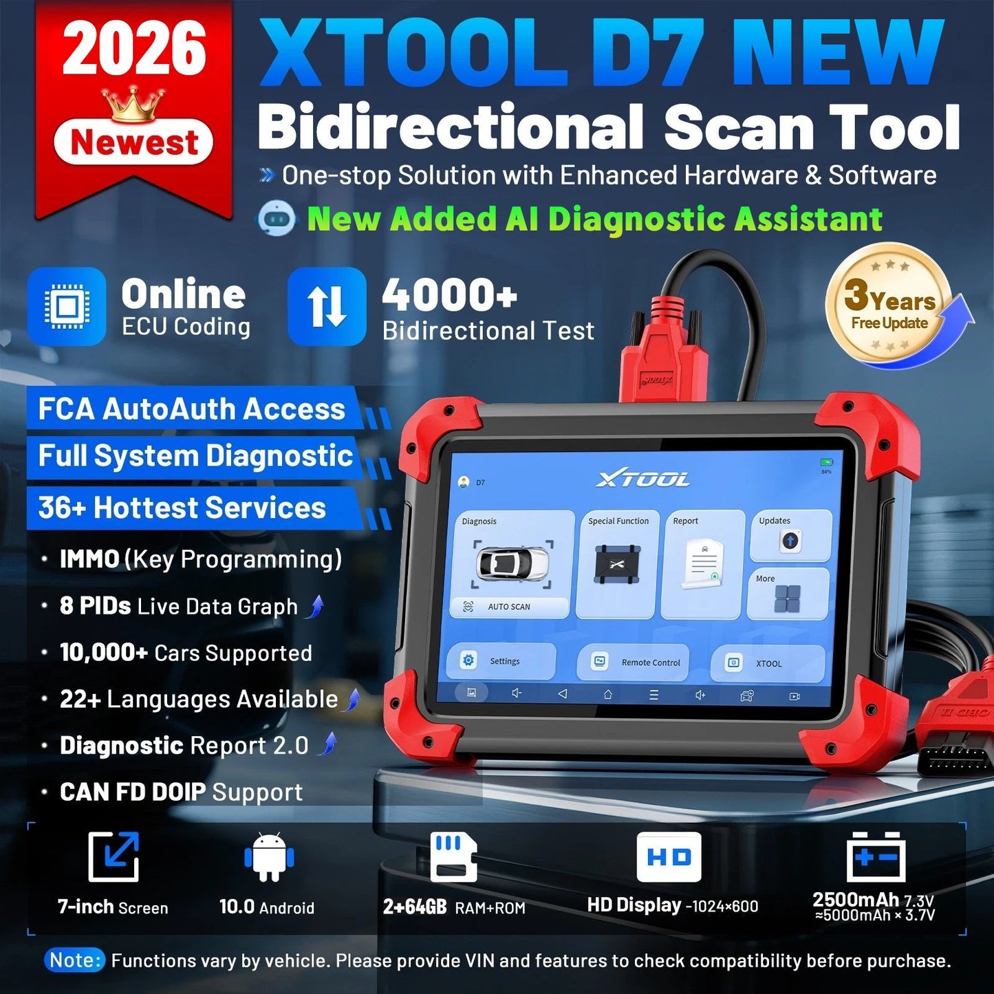 XTOOL D7 – Escáner Automotriz Profesional + Programador de Llaves