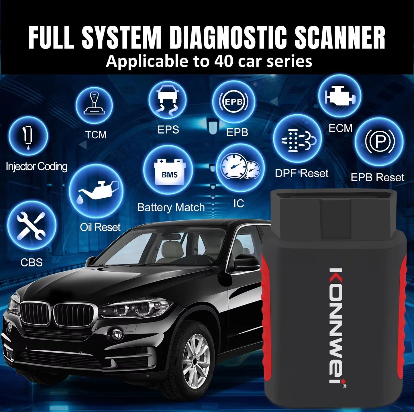Escáner de Diagnóstico Automotriz Inalámbrico KONNWEI KDIAG Bluetooth OBD2 Sistema Completo con Actualizaciones Gratuitas de por Vida