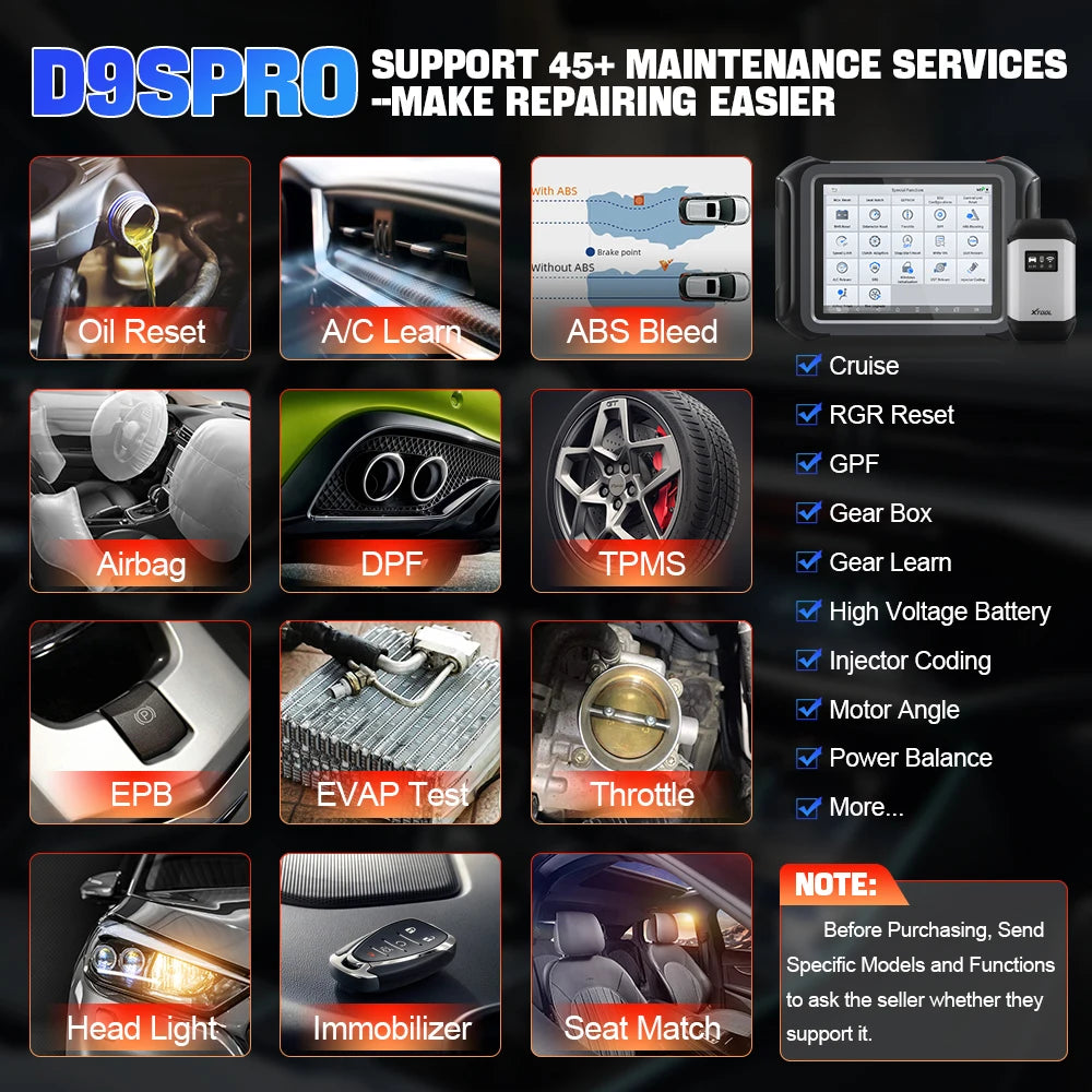 XTOOL D9S Pro funciones de servicio