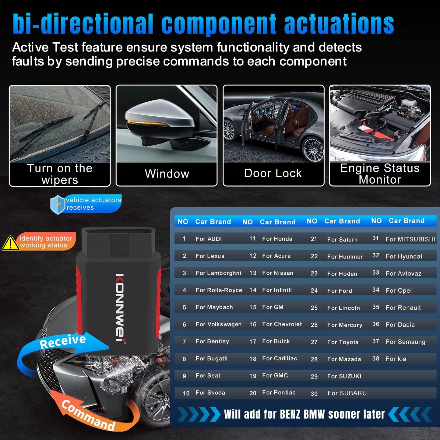 Escáner de Diagnóstico Automotriz Inalámbrico KONNWEI KDIAG Bluetooth OBD2 Sistema Completo con Actualizaciones Gratuitas de por Vida